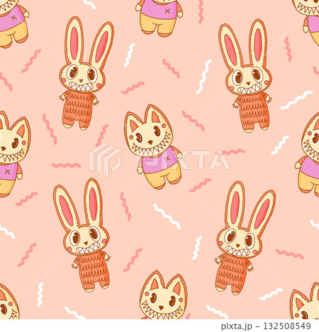 Cute and scary Monster Characters seamless patterns Rabbit with claws. Funny mascot kawaii beasts in 132508549
