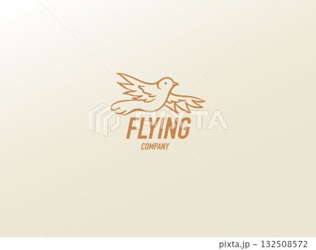 Beautiful sparrow one line bird emblem or icon for your company. peace symbol. hand drawn engraving. 132508572