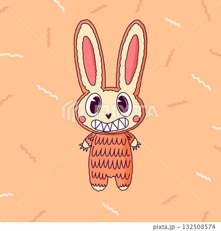 Cute and scary Monster Characters set. Rabbit with claws. Funny mascot kawaii beasts in hand drawn 132508574