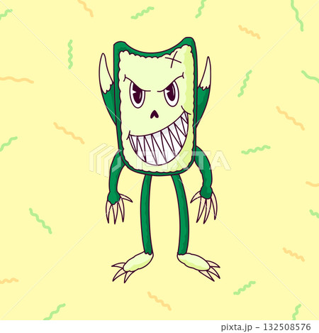 Cute and scary Monster Character with claws and horns. Funny mascot kawaii beasts in hand drawn Cute and scary Monster Character with claws and horns. Funny mascot kawaii beasts in hand drawn 132508576