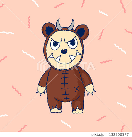 Cute and scary Monster Characters set. Bear with claws and horns. Funny mascot kawaii beast in hand 132508577