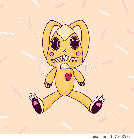 Cute and scary Monster Character Rabbit with claws. Funny mascot kawaii beasts in hand drawn modern 132508578