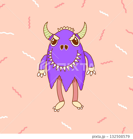 Cute and scary Monster Character with claws and horns. Funny mascot kawaii beasts in hand drawn Cute and scary Monster Character with claws and horns. Funny mascot kawaii beasts in hand drawn 132508579