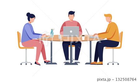 Group of people working on laptops at office desk vector illustration 132508764
