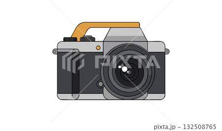 Vintage camera with gray body and orange handle in simple vector style Vintage camera with gray body and orange handle in simple vector style 132508765
