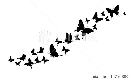 Butterfly silhouettes flying in ascending diagonal pattern vector illustration black shapes 132508802