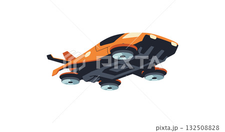 Futuristic orange drone aircraft flying with four rotors in modern technology concept vector illustration Futuristic orange drone aircraft flying with four rotors in modern technology concept vector illustration 132508828