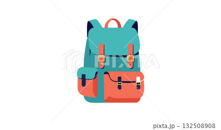 Colorful travel backpack with multiple pockets and buckles vector illustration 132508908