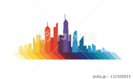 Colorful city skyline gradient vector illustration with buildings and towers in vibrant spectrum 132508933