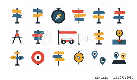 Direction signs compass pointers map location markers navigation icons set vector illustration 132508946