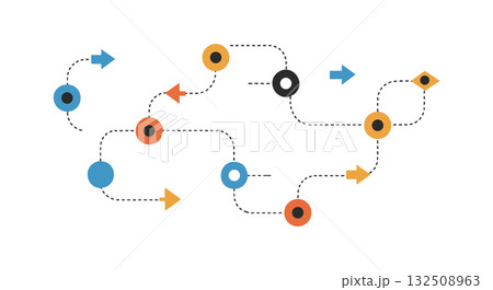 Abstract colorful arrows and circles flowchart vector illustration with blue orange and black elements Abstract colorful arrows and circles flowchart vector illustration with blue orange and black elements 132508963