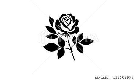 Rose flower with leaves simple black silhouette vector illustration design Rose flower with leaves simple black silhouette vector illustration design 132508973