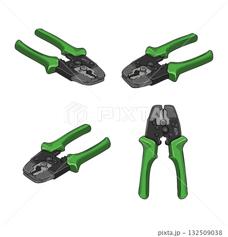 Wire Stripper Tool with Green Handles Multiple Angles Vector Illustration for Electrical Work Wire Stripper Tool with Green Handles Multiple Angles Vector Illustration for Electrical Work 132509038