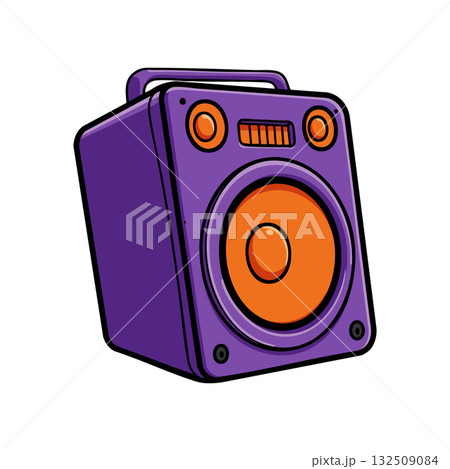 Portable purple and orange speaker with handle vector illustration for music and audio devices Portable purple and orange speaker with handle vector illustration for music and audio devices 132509084