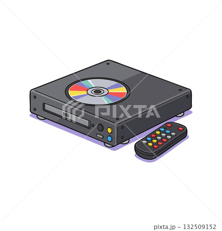 DVD player with colorful remote control and disc vector illustration technology electronics 132509152