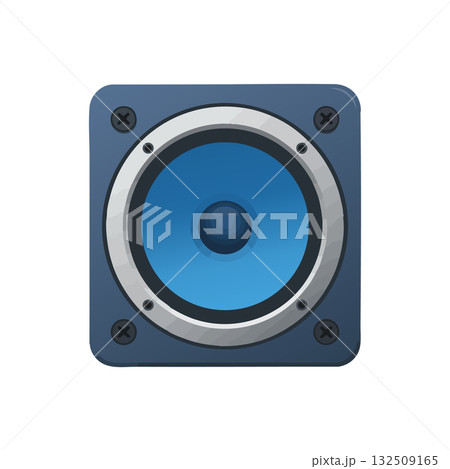 Blue audio speaker icon vector illustration with metallic frame and screws Blue audio speaker icon vector illustration with metallic frame and screws 132509165