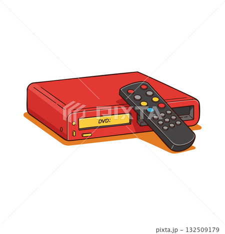 Red DVD player with remote control vector illustration in simple style Red DVD player with remote control vector illustration in simple style 132509179
