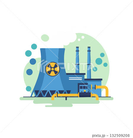 Nuclear power plant with cooling tower and chimneys energy industry illustration vector 132509208