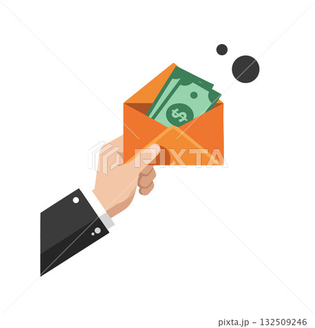 Hand Holding Orange Envelope with Green Dollar Bills Financial Concept Vector Illustration Hand Holding Orange Envelope with Green Dollar Bills Financial Concept Vector Illustration 132509246