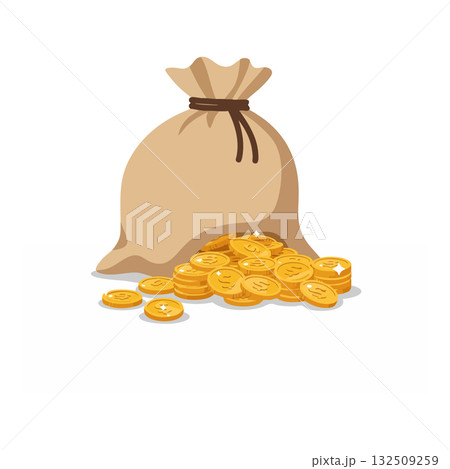Money bag with gold coins vector illustration of wealth and savings concept Money bag with gold coins vector illustration of wealth and savings concept 132509259