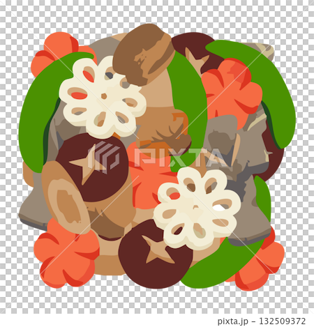 筑前煮　水彩風手描きベクターイラスト 132509372