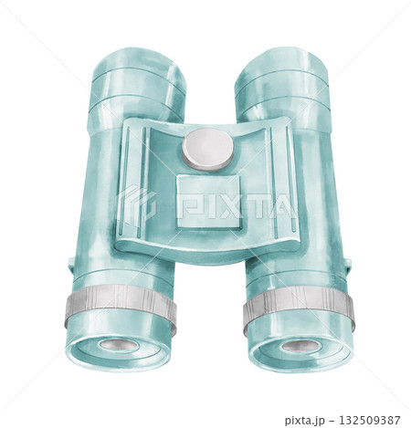 Blue plastic toy binoculars, watercolor illustration isolated on white background 132509387