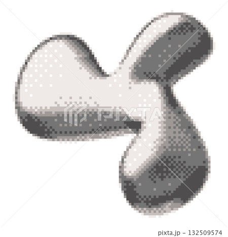 Inflated pixel abstract shape with a metallic halftone surface, Y2K style. 132509574