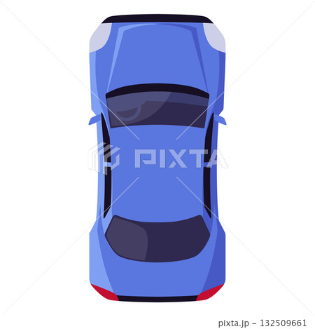 Blue car top view, urban civilian vehicle for driving, vector cartoon automobile sedan car, auto transport from above Blue car top view, urban civilian vehicle for driving, vector cartoon automobile sedan car, auto transport from above 132509661