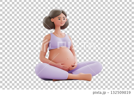 Pregnant woman in gentle yoga pose, 3d isolated model on transparent background, symbolizing wellness, motherhood and healthy pregnancy 132509819