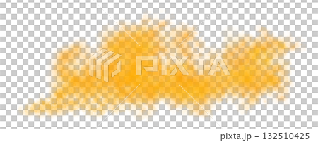 Bright orange smoke cloud trail on transparent background with realistic puff explosion effect and chemical spray 132510425