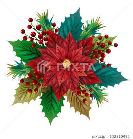 Christmas Poinsettia decoration leaves and berry Christmas Poinsettia decoration leaves and berry 132510453