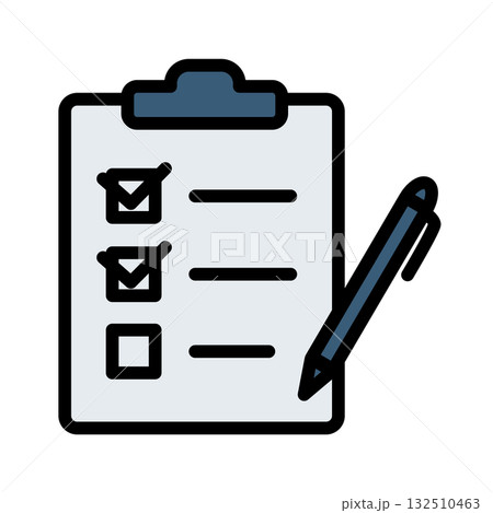 チェックリストとペンのアイコンイラスト（タスク管理・ビジネス向け） 132510463