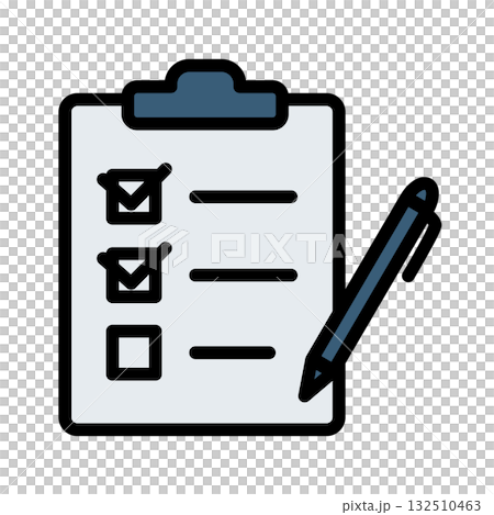 チェックリストとペンのアイコンイラスト（タスク管理・ビジネス向け） 132510463