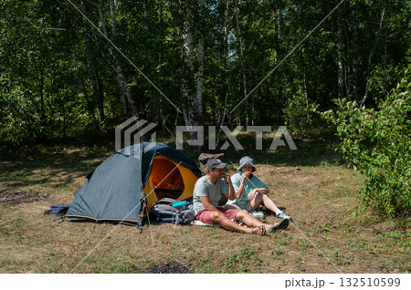 Caucasian couple on a picnic in nature.  132510599