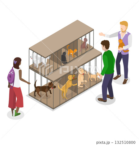 3D Isometric Flat Vector Illustration of Pet Adopting, Compassionate Individuals Assist Animals In Need. Item 3 3D Isometric Flat Vector Illustration of Pet Adopting, Compassionate Individuals Assist Animals In Need. Item 3 132510800
