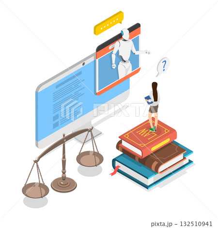 3D Isometric Flat Vector Illustration of AI and Law, Legal Services. Item 2 3D Isometric Flat Vector Illustration of AI and Law, Legal Services. Item 2 132510941