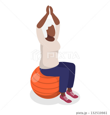 3D Isometric Flat Vector Illustration of Elderly Various Exercises, Active Seniors Engaging In Stretching, Cardio, Yoga, Pilates. Item 8 132510981