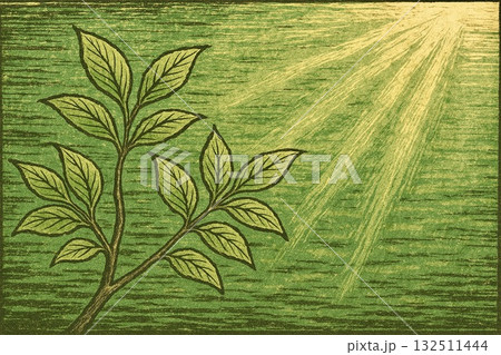 新緑 若葉 環境・エコイメージ 版画調 新緑 若葉 環境・エコイメージ 版画調 132511444