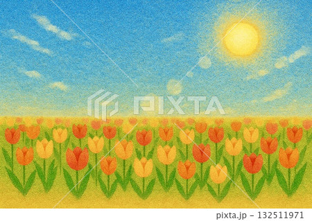 チューリップ畑　青空　砂絵調 132511971