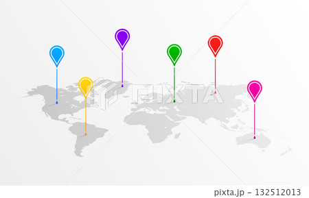 World Map With Infographic Pointer Marks. Multicolored of map point symbols. Vector illustration. 132512013
