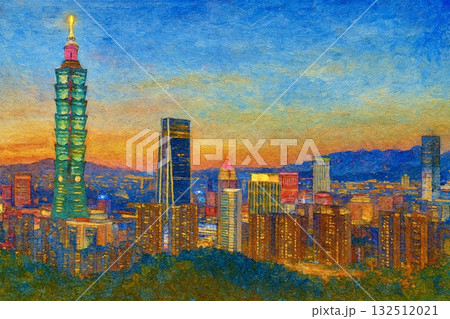 台湾 台北市街地風景 台北 油彩画 台湾 台北市街地風景 台北 油彩画 132512021