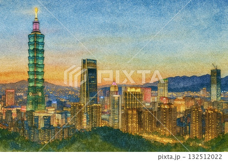 台湾 台北市街地風景 台北 砂絵調 台湾 台北市街地風景 台北 砂絵調 132512022