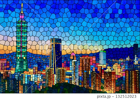 台湾 台北市街地風景 台北 ステンドグラス調 台湾 台北市街地風景 台北 ステンドグラス調 132512023