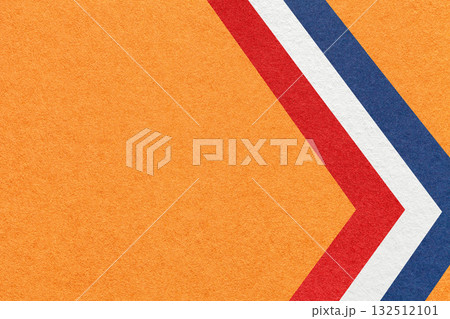 Orange textured paper background with red, white, blue arrow shapes and copy space. Abstract geometric banner Orange textured paper background with red, white, blue arrow shapes and copy space. Abstract geometric banner 132512101