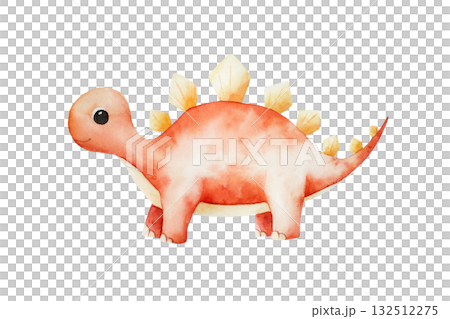 Cute dinosaur. Watercolor hand drawn prehistoric Brachiosaurus animal. Isolated illustration on transparent background. Perfect for for nursery and baby shower, tropical design projects. For designers 132512275