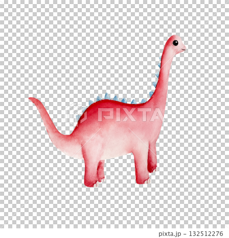 Cute dinosaur. Watercolor hand drawn prehistoric diplodocus animal. Isolated illustration on transparent background. Perfect for for nursery and baby shower, tropical design projects. For designers 132512276
