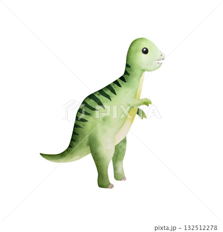 Cute dinosaur. Watercolor hand drawn prehistoric Tyrannosaurus Rex animal. Isolated illustration on transparent background. Perfect for for nursery and baby shower, tropical design projects. For 132512278