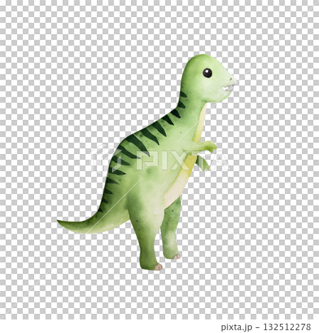 Cute dinosaur. Watercolor hand drawn prehistoric Tyrannosaurus Rex animal. Isolated illustration on transparent background. Perfect for for nursery and baby shower, tropical design projects. For 132512278
