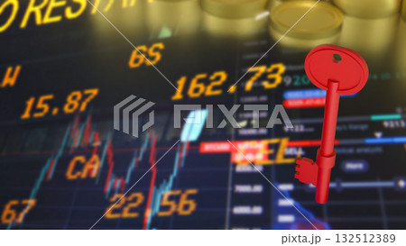The Red Key and gold coins for Business concept 3d Rendering. The Red Key and gold coins for Business concept 3d Rendering. 132512389