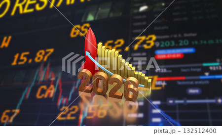 The Rocket and 2026 Chart for Business concept 3d Rendering. 132512400